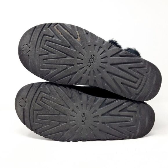 UGG Bailey Button Bling Boots Womens 7 Black Suede Sheepskin Lined Shoes WORN - Picture 9 of 13